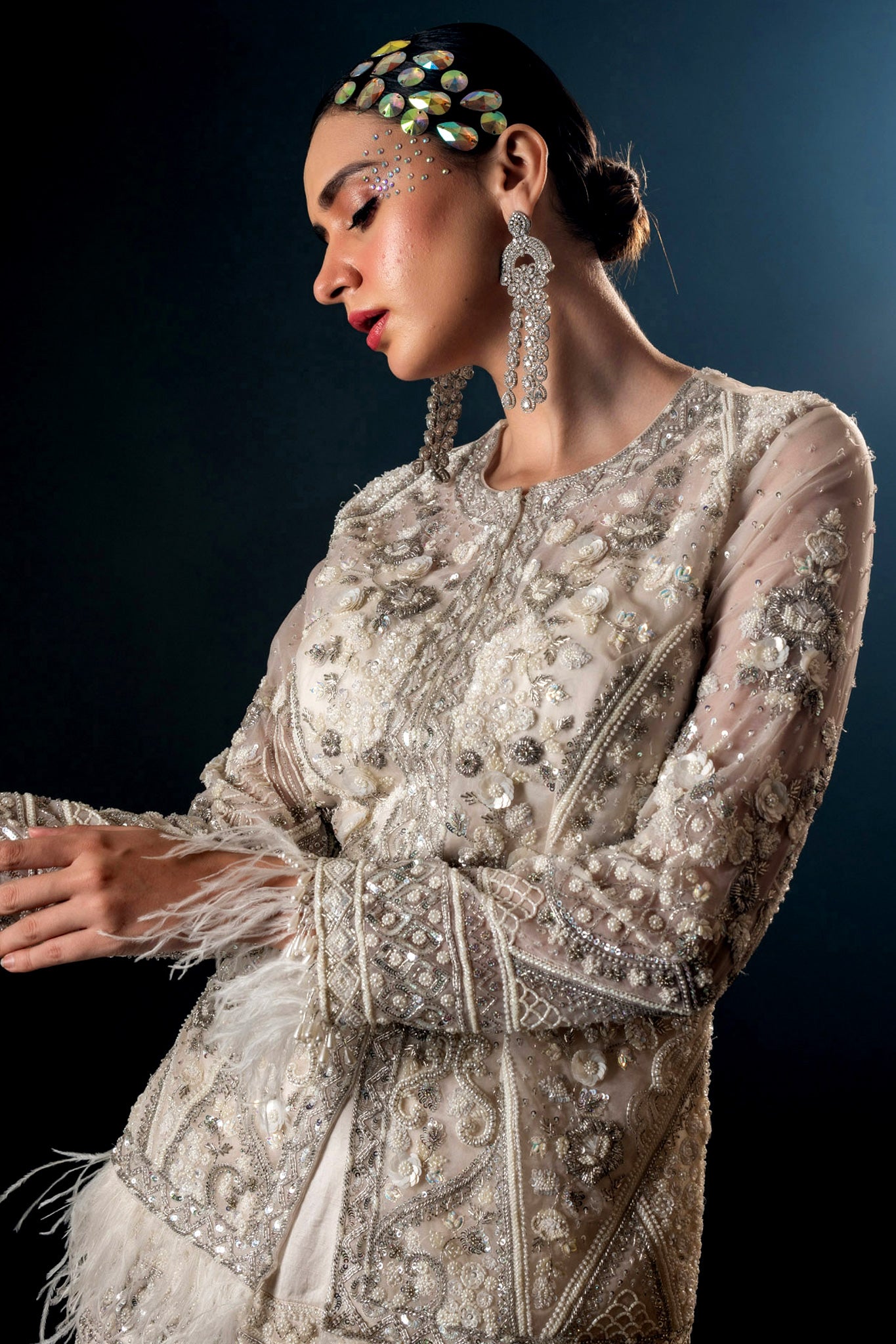 Cream Organza Silk Jacket Byus Sharara Set