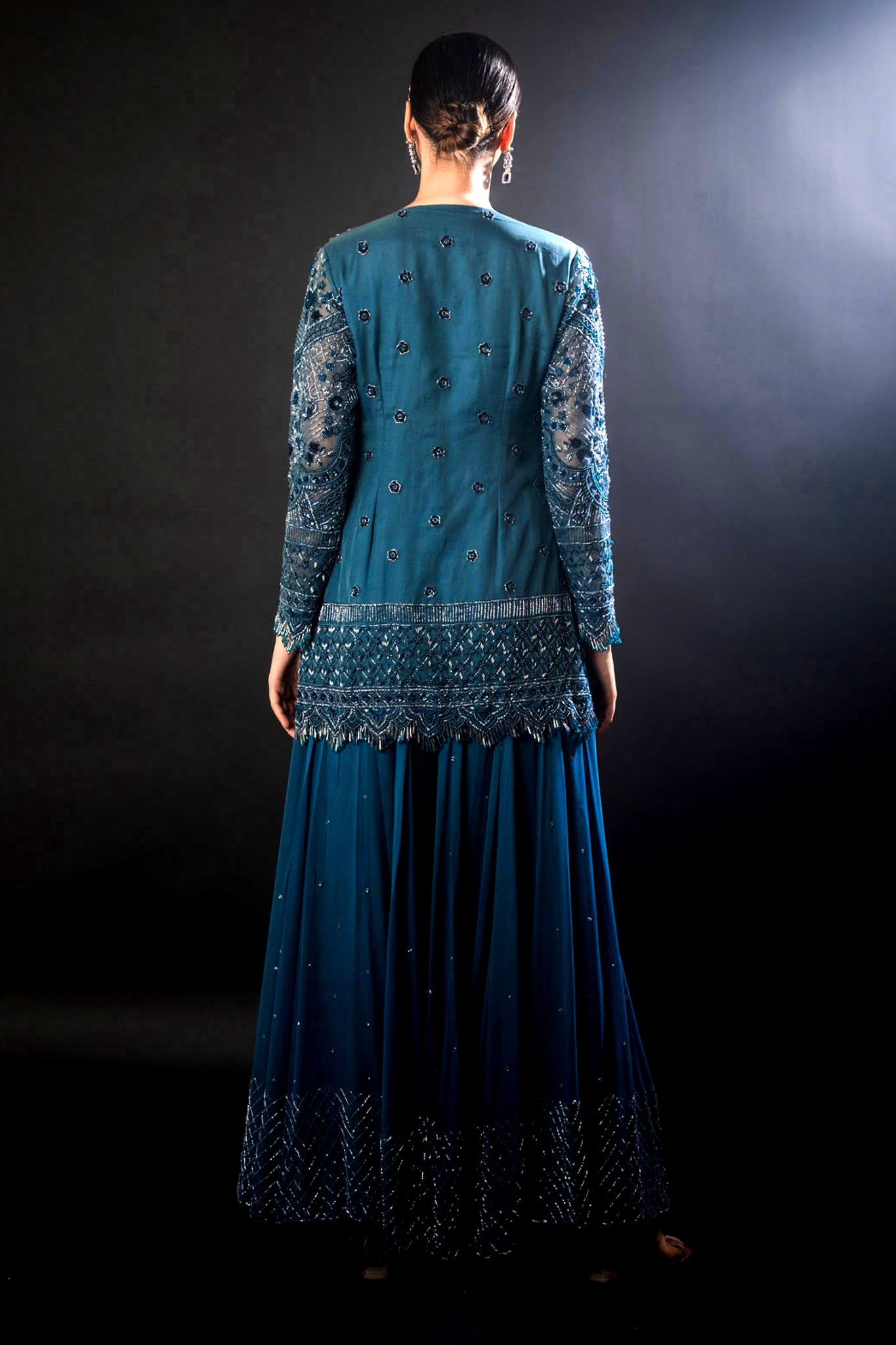 Indigo Organza Gorgette with Jacket Sharara Set