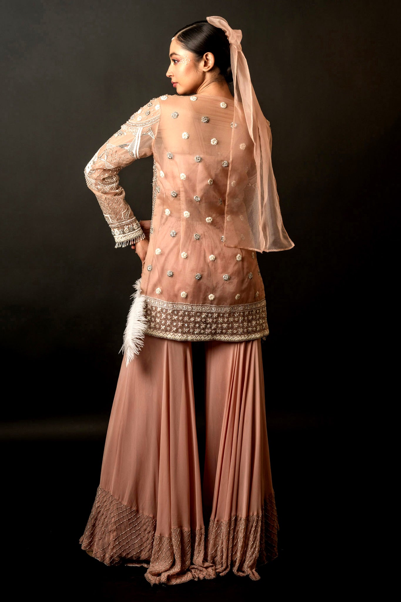 Dusty Rose Organza Georgette Jacket Bustier Byus Garara