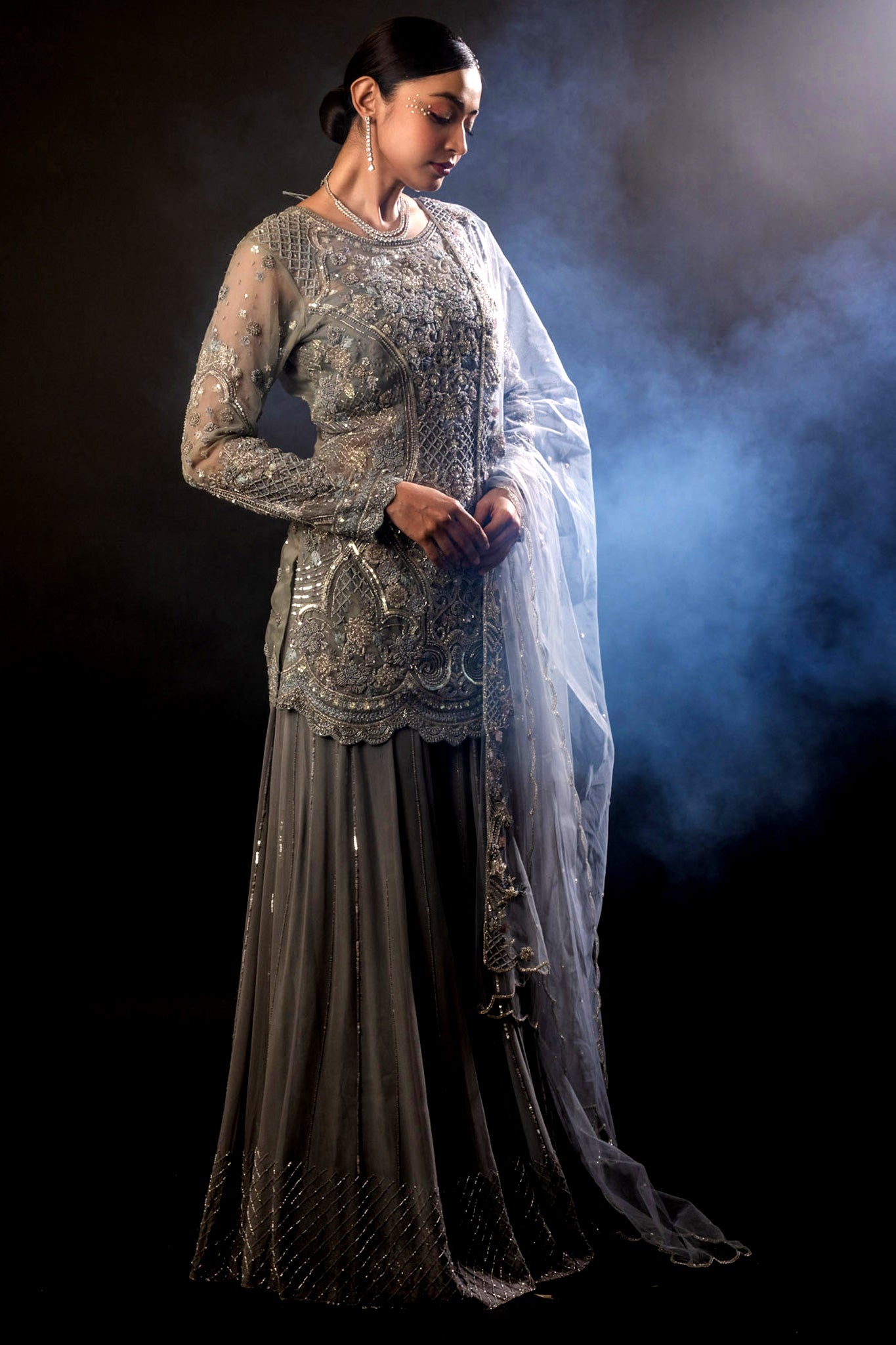 Flint Organza Georgette Jacket Sharara Top Set