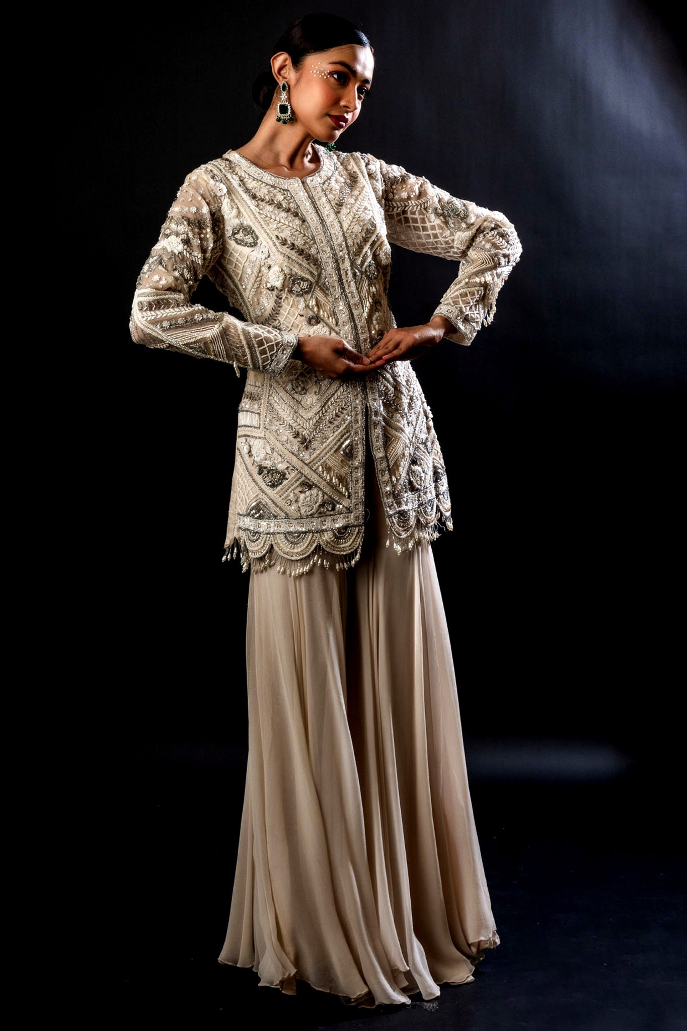 Cream Organza Gorgette Jacket Byus Garara