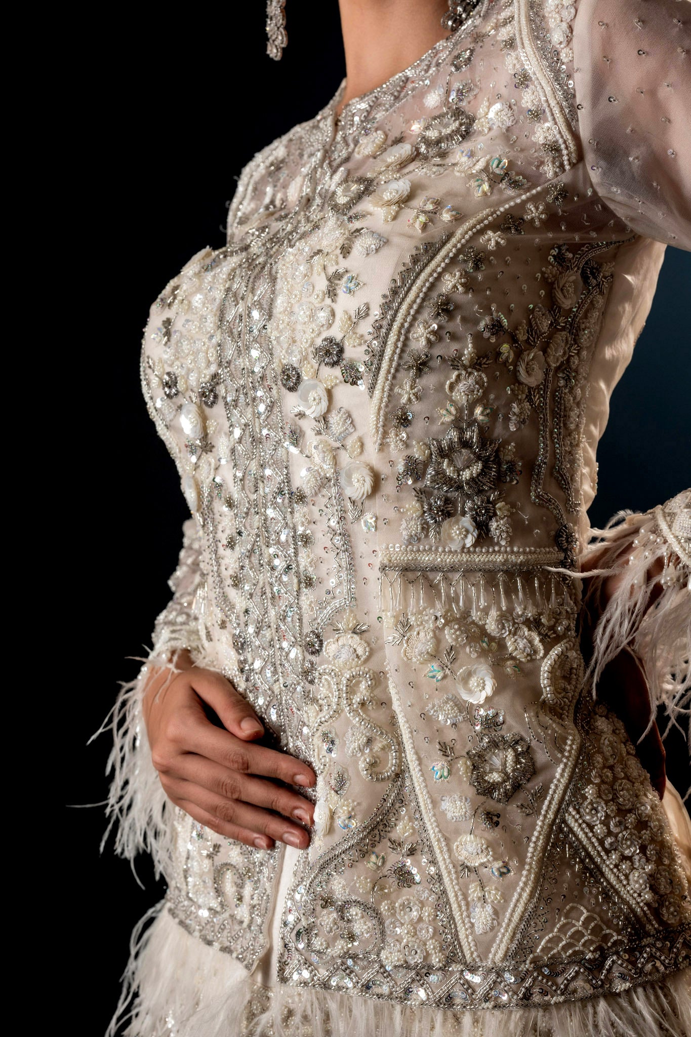 Cream Organza Silk Jacket Byus Sharara Set
