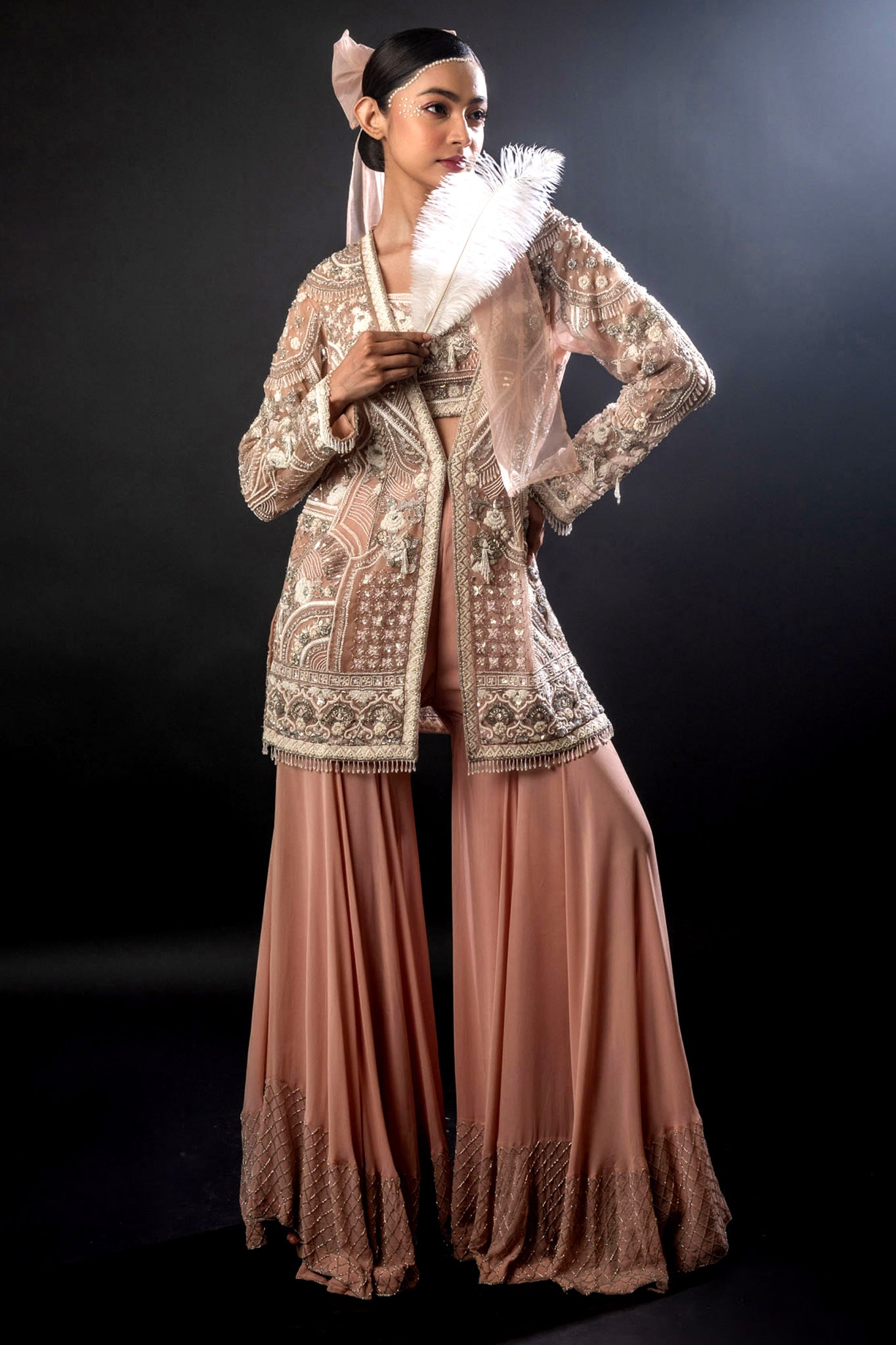 Dusty Rose Organza Georgette Jacket Bustier Byus Garara