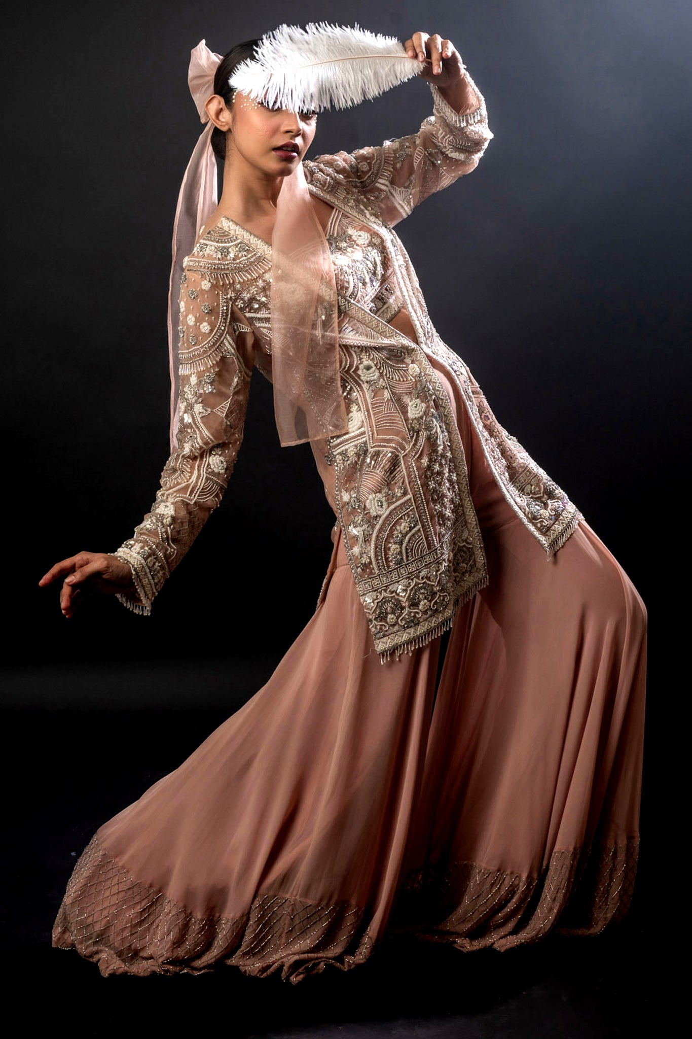Dusty Rose Organza Georgette Jacket Bustier Byus Garara
