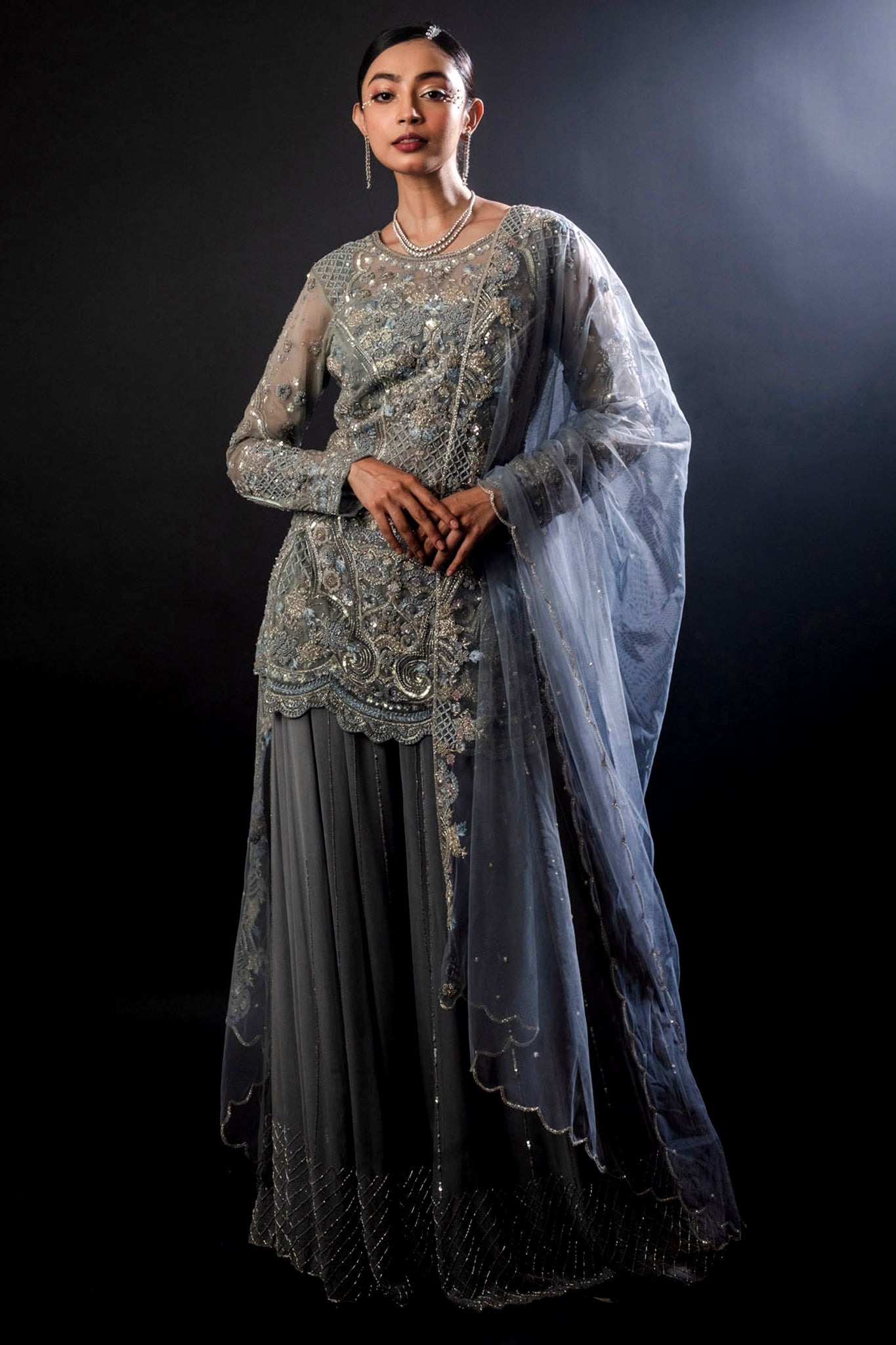 Flint Organza Georgette Jacket Sharara Top Set