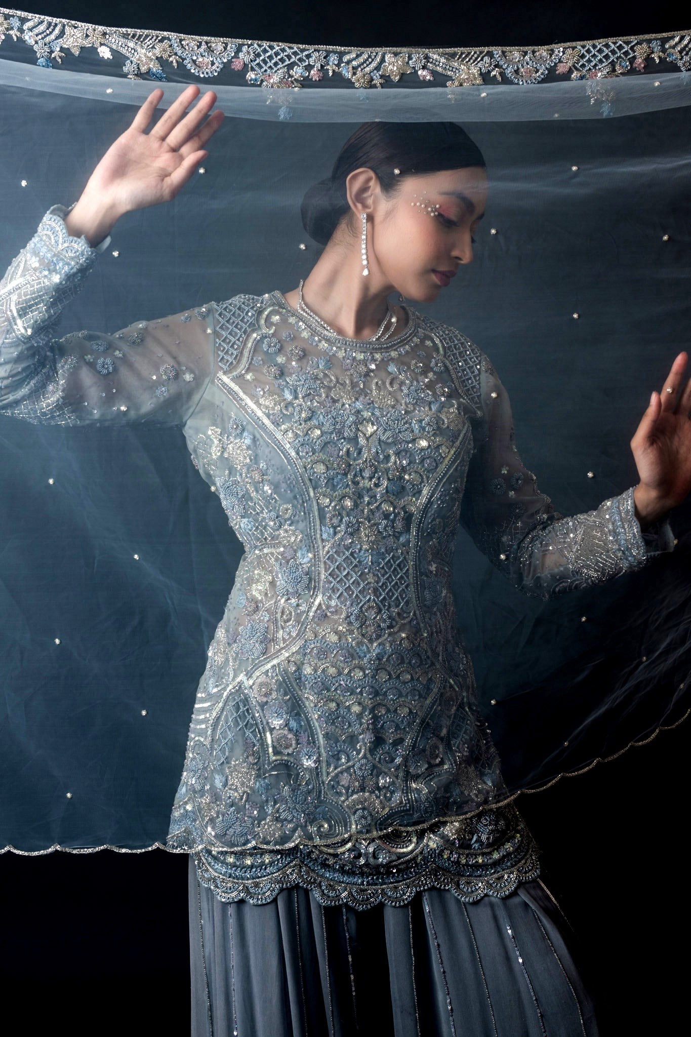 Flint Organza Georgette Jacket Sharara Top Set