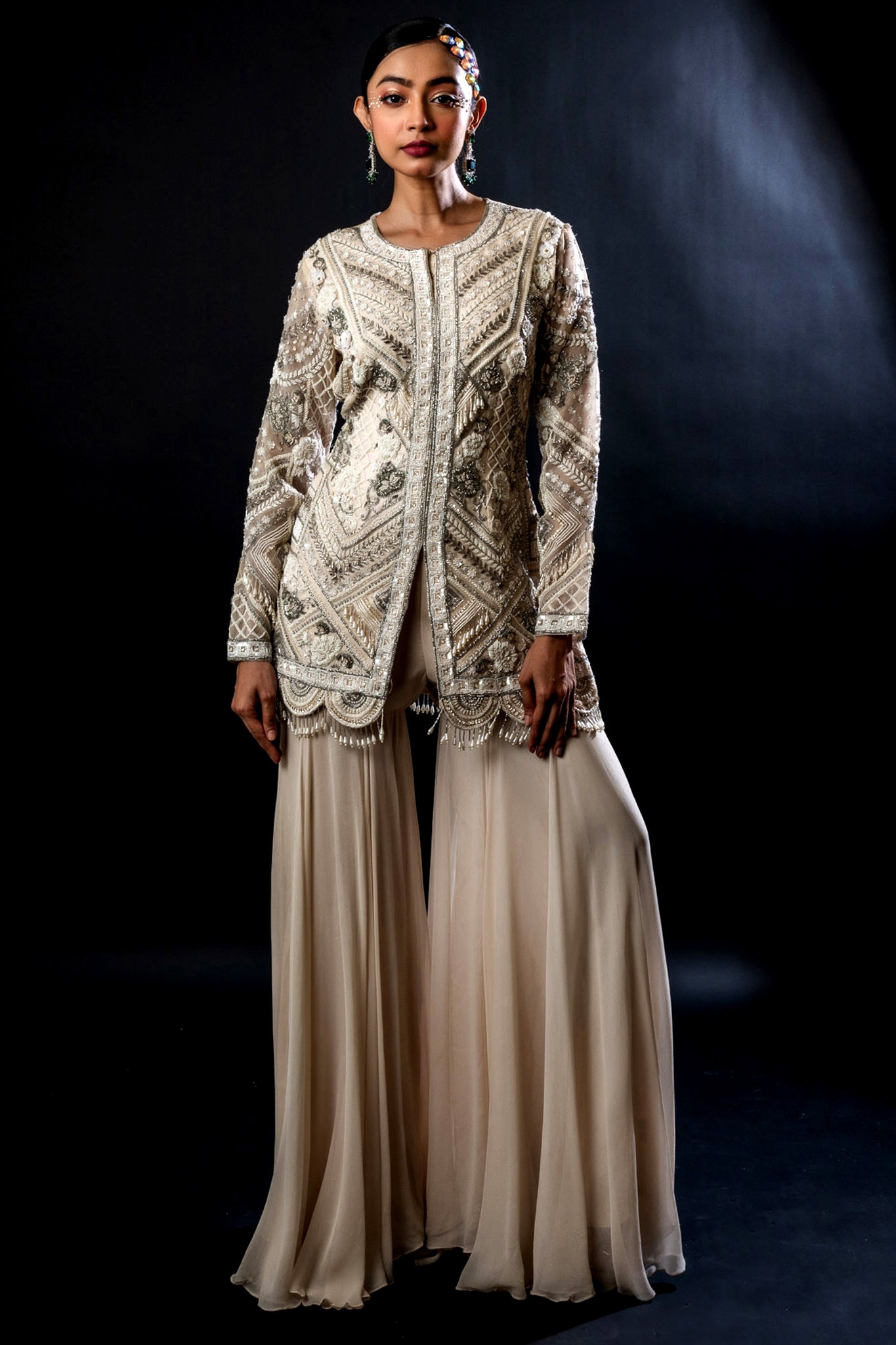 Cream Organza Gorgette Jacket Byus Garara